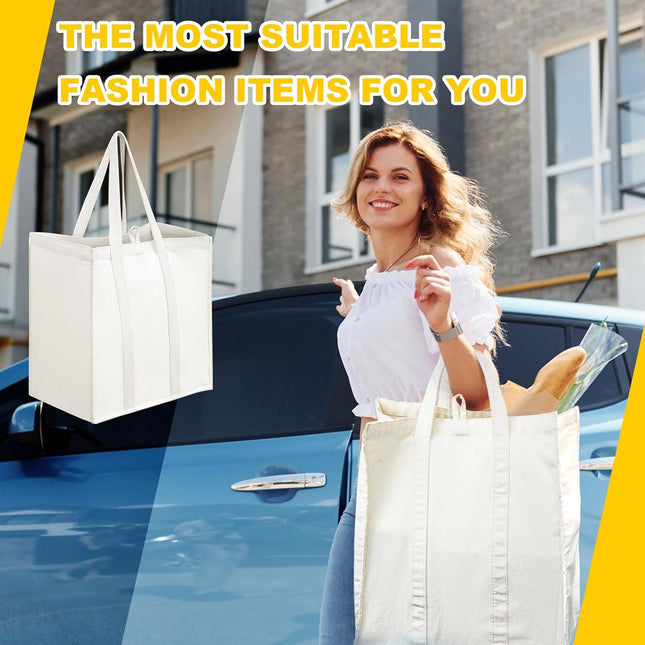12 Pack Heavy Duty Canvas Grocery Bags Reusable Large Tote Washable & Foldable for Shopping Storage Beige – product detail