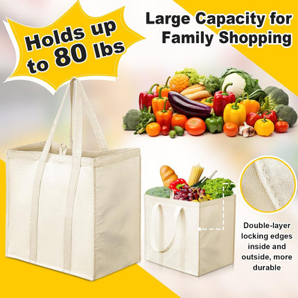 12 Pack Heavy Duty Canvas Grocery Bags, Reusable Large Tote Washable & Foldable for Shopping, Storage Beige