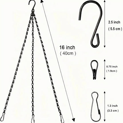Hanging Basket Chain, 3 Sets Plant Hanger Metal Chains with Clips for Flower Pots, Planters, Bird Cage, Lanterns(Black) (Clips)