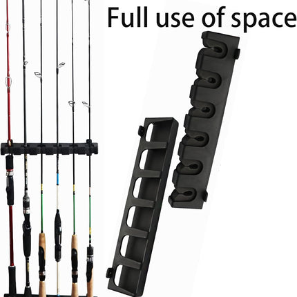 Vertica Fishing Rod Holders, Wall-Mounted – Racks, Pole Holders,Fishing Rack,Store 6 Rods or Combos in 12.6 Inches, for Garage & Boat, 1 Pair Black (Vertica)