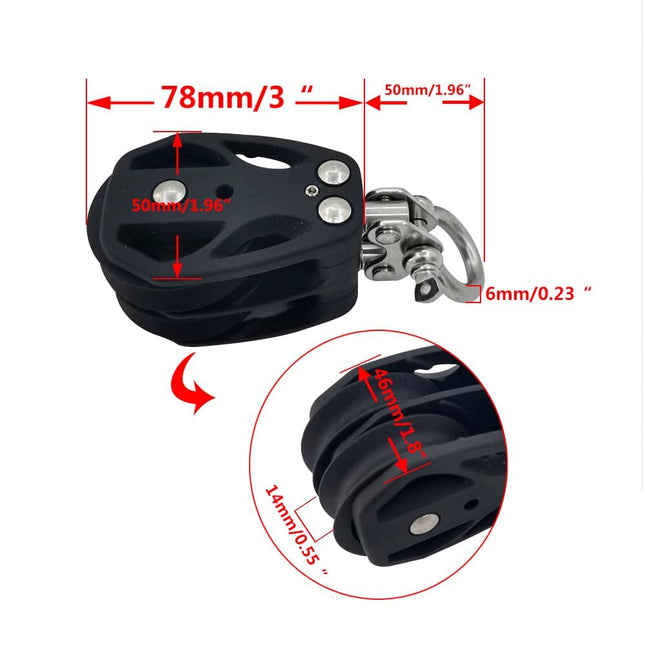 Double Pulley Block Stainless Steel Nylon Marine Rope Runner Kayak Bearing Wire Lifting Swivel Hook – product detail