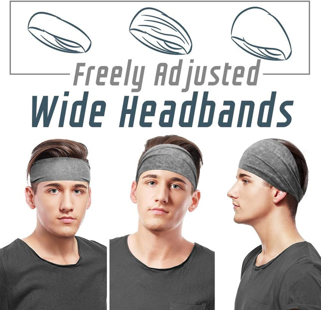 Mens Sports Headbands for Long Hair Wide Sweat Band Yoga No-Slip Workout Men and Women Multicolors 10 PCS – product detail
