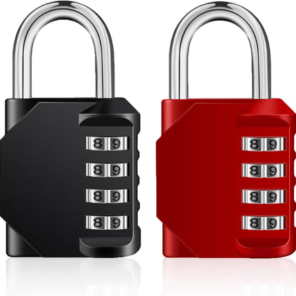 Petluno Padlock Numbers, 4-Digit Combination Lock, Weatherproof Lock for Outdoor Use (Black and Red) 2 Pieces, A-black&red 2P