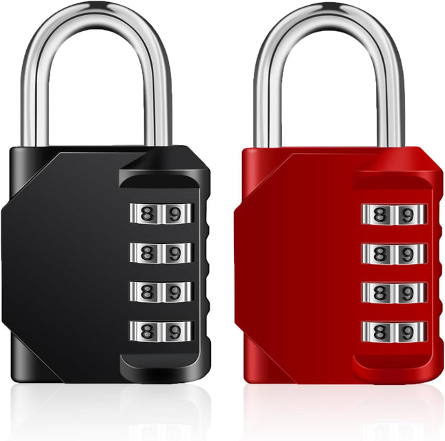Petluno Padlock Numbers 4-Digit Combination Lock Weatherproof Lock for Outdoor Use (Black and Red) 2 Pieces