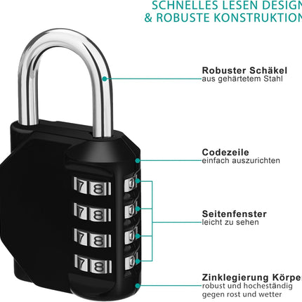 Petluno Padlock Numbers, 4-Digit Combination Lock, Weatherproof Lock for Outdoor Use (Black and Red) 2 Pieces, A-black&red 2P