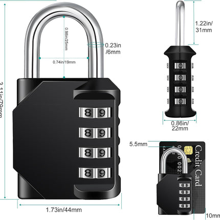 Petluno Padlock Numbers, 4-Digit Combination Lock, Weatherproof Lock for Outdoor Use (Black and Red) 2 Pieces, A-black&red 2P