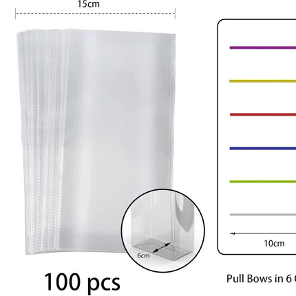 Petluno 100 Clear Cellophane Bags Large 25x15 cm Lolly Gift Bags with Colourful Ties Suitable Clear Bags for Lollies Chocolate Bread Transparent-25 x 15 cm-100