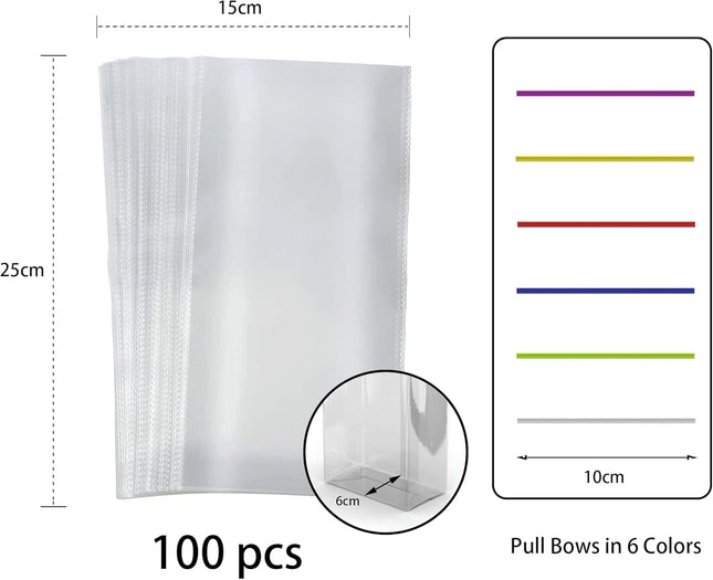 Petluno 100 Clear Cellophane Bags Large 25x15 cm Lolly Gift Bags with Colourful Ties Suitable – product detail