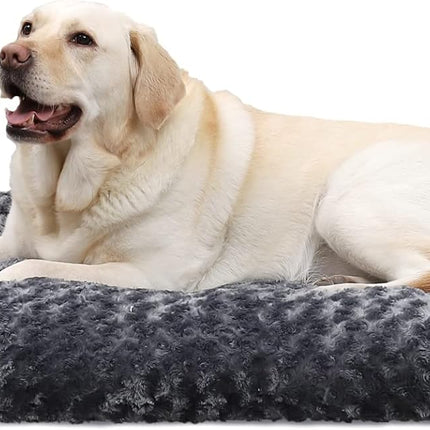 Petluno Large Dog Bed Washable, Calming Crate Mattress with Non Skid Bottom, Fluffy Anti Anxiety Beds, Pet Pillow Cushion, Dark Grey, 90x60x8cm Grey 90 x 60 8 cm (L W H)