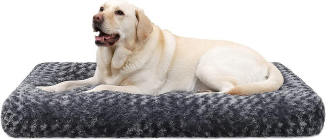 Petluno Large Dog Bed Washable Calming Crate Mattress with Non Skid Bottom Fluffy Anti Anxiety Beds (L W