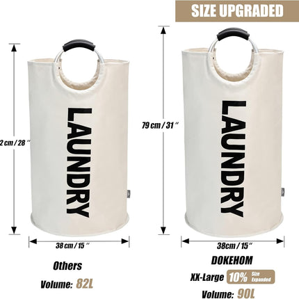 Petluno 90L Large Laundry Basket, Collapsible Bag, Freestanding Tall Clothes Hamper, Foldable Washing Bin (Beige) Beige