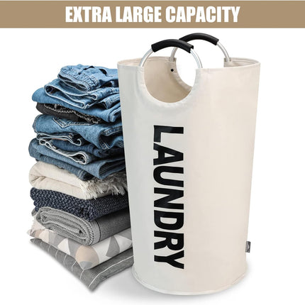 Petluno 90L Large Laundry Basket, Collapsible Bag, Freestanding Tall Clothes Hamper, Foldable Washing Bin (Beige) Beige