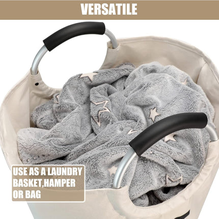 Petluno 90L Large Laundry Basket, Collapsible Bag, Freestanding Tall Clothes Hamper, Foldable Washing Bin (Beige) Beige