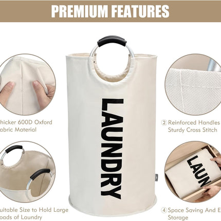 Petluno 90L Large Laundry Basket, Collapsible Bag, Freestanding Tall Clothes Hamper, Foldable Washing Bin (Beige) Beige