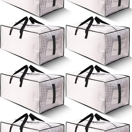 8 Pack Large Strong Moving Bags with Zippers & Carrying Handles - Water-Resistant Heavy Duty Storage Tote for Space Saving, Fold Flat, Alternative to Box (Semi-Transparent) Semi-Transparent Pack-24gal