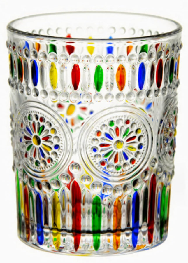 Petluno Hand Painted Stained Glass Whiskey Tumblers Lead-Free Crystal Colorful Wine Glasses Old Fashioned