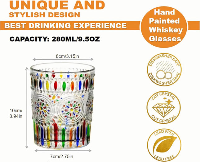 Petluno Hand Painted Stained Glass Whiskey Tumblers Lead-Free Crystal Colorful Wine Glasses Old Fashioned – product detail