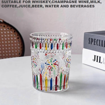 Petluno Hand Painted Stained Glass Whiskey Tumblers, Lead-Free Crystal Colorful Wine Glasses Old Fashioned for Drinking Bourbon, Scotch Whisky, Cocktails, Cognac - Father's Day Gift (Rainbow)