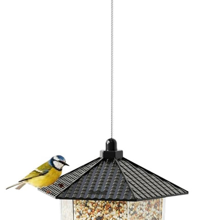 Bird Feeder Houses | Hanging and Refillable Feeding Station Squirrel-Proof Window Bird Feeder Including Landing Perch for Outdoor Garden Birds Wildlife Black