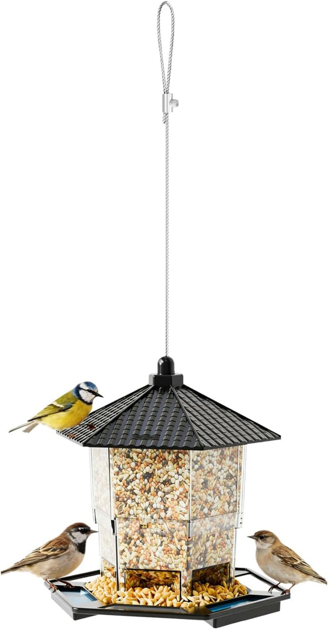 Bird Feeder Houses Hanging and Refillable Feeding Station Squirrel-Proof Window Bird Feeder in Black