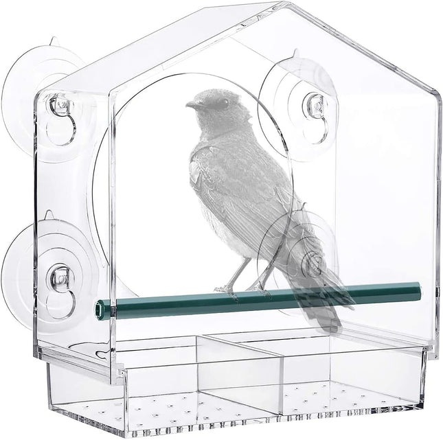 Strong suction window bird feeder large capacity window bird feeder with removable seed tray and in Blue