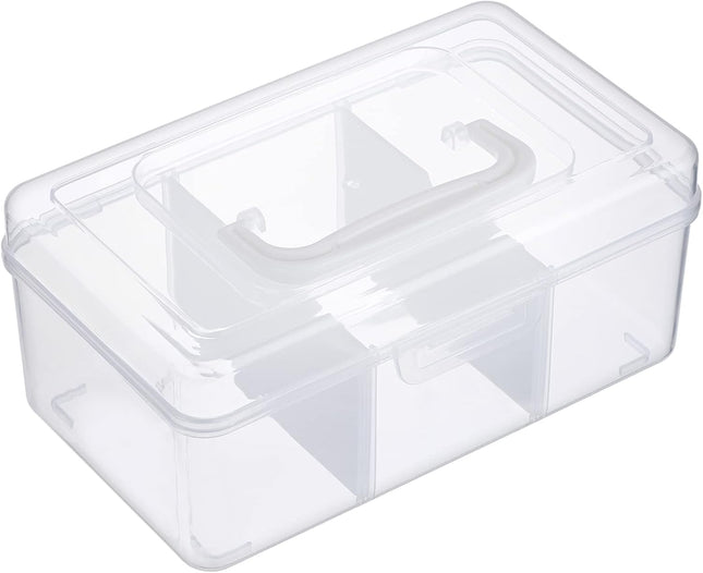 Petluno Clear Stackable Storage Box with Divider Tray Plastic 3-Compartment Multi-functional