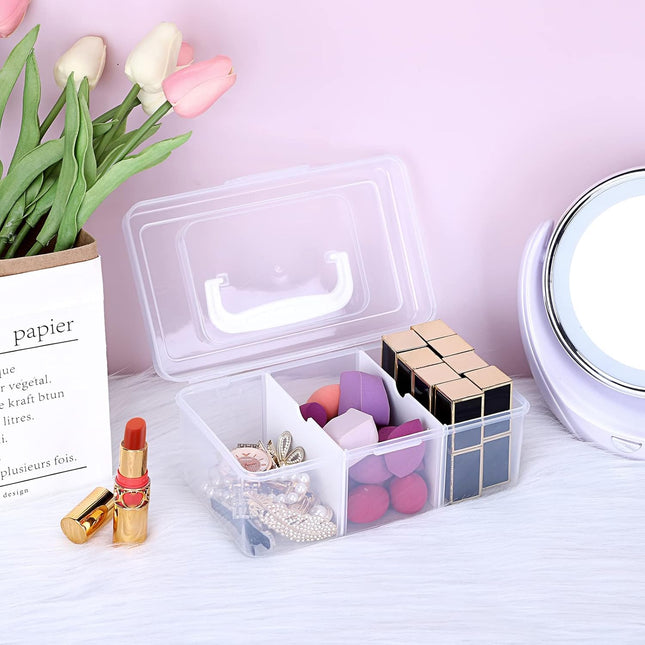 Petluno Clear Stackable Storage Box with Divider Tray Plastic 3-Compartment Multi-functional – product detail