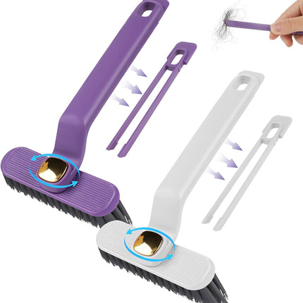 Petluno multifunctional rotating cleaning brush, 2 pieces of hole cleaning brushes, 360° hard bristle cleaning brush with cleaning clip for kitchen bathroom tiles door rails