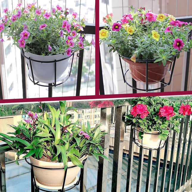 4-pack round hanging railing planters flower pot holders metal pot plant baskets shelf containers for – product detail