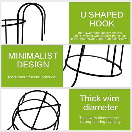 4-pack round hanging railing planters, flower pot holders, metal pot plant baskets, shelf containers for indoor and outdoor use (Black)