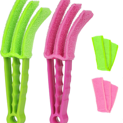 Petluno Blinds Cleaning Brush - 2 Pack Blind Cleaner, With Microfiber Cleaning Cloth, Feather Duster for Cleaning and Electric Fans (Pink + Green) Pink Green