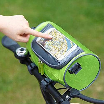 Waterproof Bicycle Handlebar Bag with Transparent Pouch and Adjustable Strap High-Capacity Cycling Front Pack #1 Green