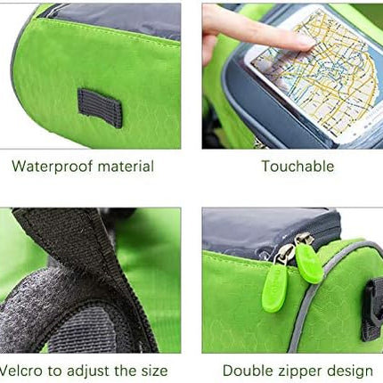 Waterproof Bicycle Handlebar Bag with Transparent Pouch and Adjustable Strap High-Capacity Cycling Front Pack #1 Green