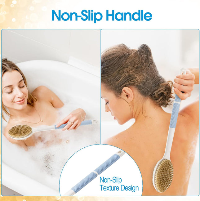 Back Scrubber Anti Slip for Shower Shower Brush Long Handle with Stiff and Soft Bristles Body Exfoliator – product detail