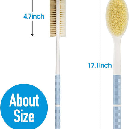 Back Scrubber Anti Slip for Shower,Shower Brush Long Handle with Stiff and Soft Bristles,Body Exfoliator for Bath or Dry Brush(Blue)