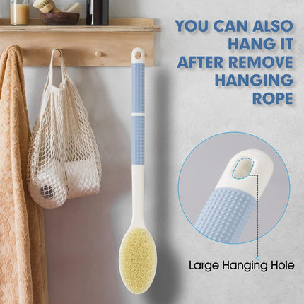 Back Scrubber Anti Slip for Shower,Shower Brush Long Handle with Stiff and Soft Bristles,Body Exfoliator for Bath or Dry Brush(Blue)