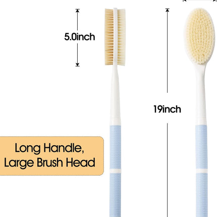 Back Scrubber Anti Slip for Shower with Detachable Brush Head,19" Shower Brush with Soft and Stiff Bristles,Long Handle Exfoliating Body Scrubber for Bath or Dry Brush.