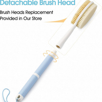 Back Scrubber Anti Slip for Shower with Detachable Brush Head,19" Shower Brush with Soft and Stiff Bristles,Long Handle Exfoliating Body Scrubber for Bath or Dry Brush.