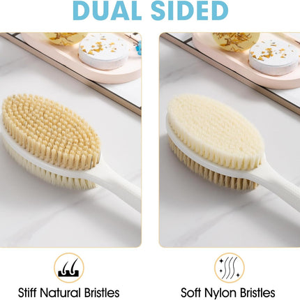 Back Scrubber Anti Slip for Shower with Detachable Brush Head,19" Shower Brush with Soft and Stiff Bristles,Long Handle Exfoliating Body Scrubber for Bath or Dry Brush.