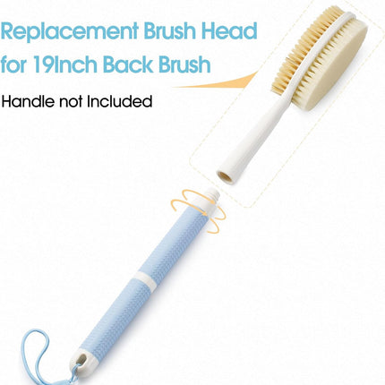 Hand Held for Dry Brushing, Dry Brush for Lymphatic Drainage, Exfoliating Skin Brush with Soft and Stiff Bristles, 2-Pack Replacement Head for 19" Back Scrubber(Handle not Included).