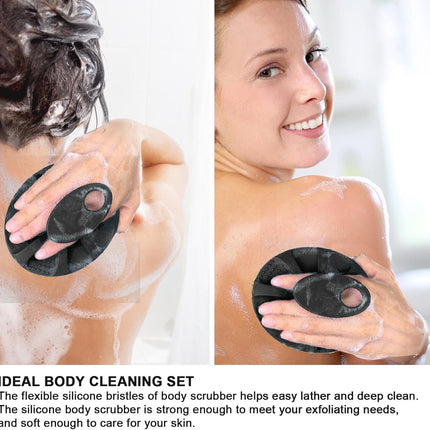 Soft Silicone Body Cleansing Brush Shower Scrubber, Gentle Exfoliating and Massage for All Kinds of Skin (Gray+Black)
