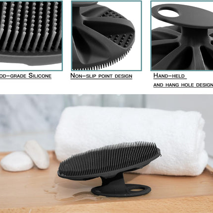 Soft Silicone Body Cleansing Brush Shower Scrubber, Gentle Exfoliating and Massage for All Kinds of Skin (Gray+Black)