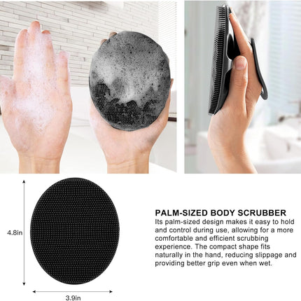 Soft Silicone Body Cleansing Brush Shower Scrubber, Gentle Exfoliating and Massage for All Kinds of Skin (Gray+Black)
