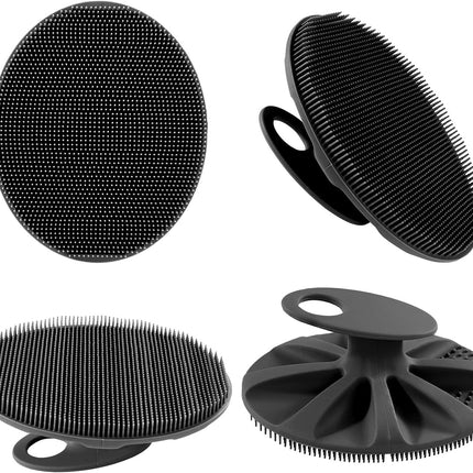 Soft Silicone Body Cleansing Brush Shower Scrubber, Gentle Exfoliating and Massage for All Kinds of Skin (Gray+Black)