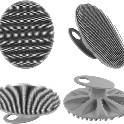 Soft Silicone Body Cleansing Brush Shower Scrubber, Gentle Exfoliating and Massage for All Kinds of Skin (Gray+Black)