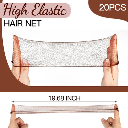 Hair Accessories Set: 20PCS Mesh Hair Nets Invisible and 40PCS U Shaped Hair Pins for Women, Girls, Ballet Bun Maker & Dance (Hair Nets- 20 inch(50cm), Hair Pins- 2.4 inch(6cm)), Brown