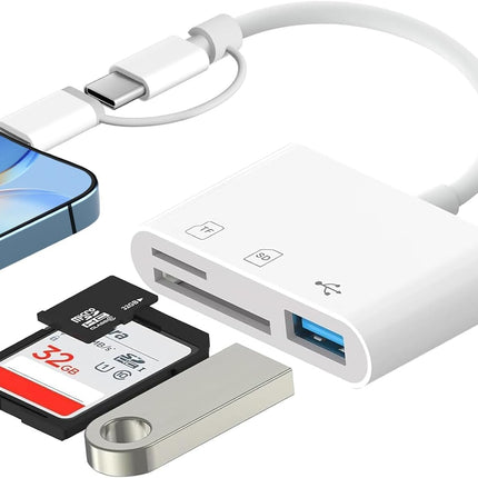 3 in 1 SD Card Reader for iPhone iPad Camera, Memory Card Reader with SD and TF Card Dual Slot, Digital Camera Adapter, Card Reader for iPhone 15/14/13/12, Plug and Play