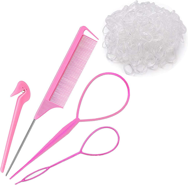 Hair Loop Styling Tool Set with 1000 Pcs Clear Mini Elastic Hair Bands 1 Pcs V1259-DP01-A-1874