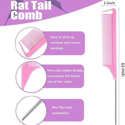 Hair Loop Styling Tool Set with 1000 Pcs Clear Mini Elastic Hair Bands 1 Pcs Rat Tail Combs for Braiding Styling 2 Pcs Hair Pull Through Tool 1 Pcs Hair Band Cutter - Pink