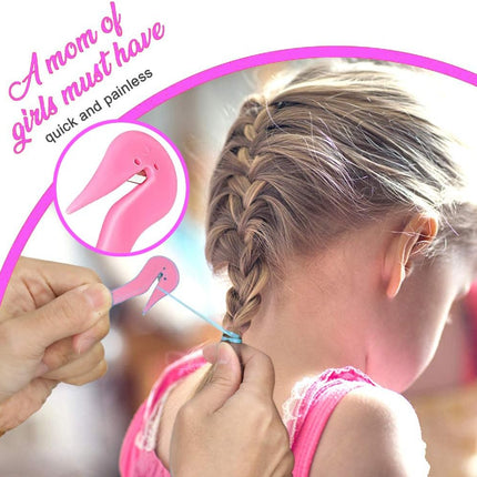 Hair Loop Styling Tool Set with 1000 Pcs Clear Mini Elastic Hair Bands 1 Pcs Rat Tail Combs for Braiding Styling 2 Pcs Hair Pull Through Tool 1 Pcs Hair Band Cutter - Pink